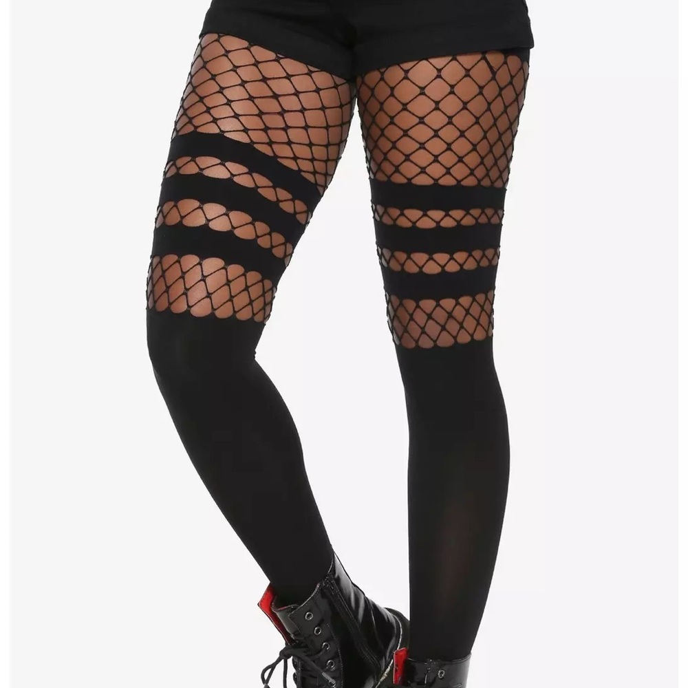 NEW Hot Topic Blackheart Faux Thigh High Stripes & Fishnet Tights small/medium